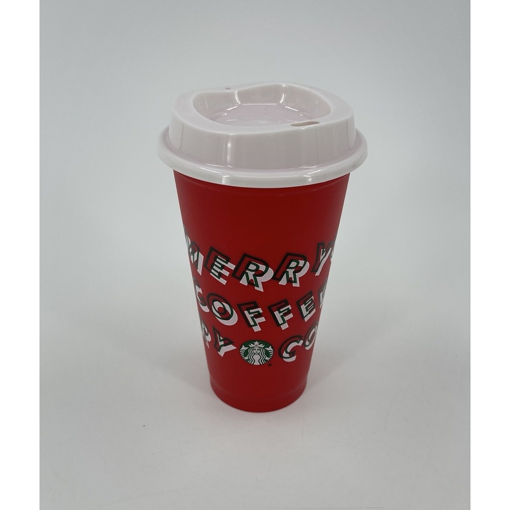 Starbucks Christmas Holiday Merry Coffee Reusable Hot‎ Cup w Lid 2013 Red 16 oz